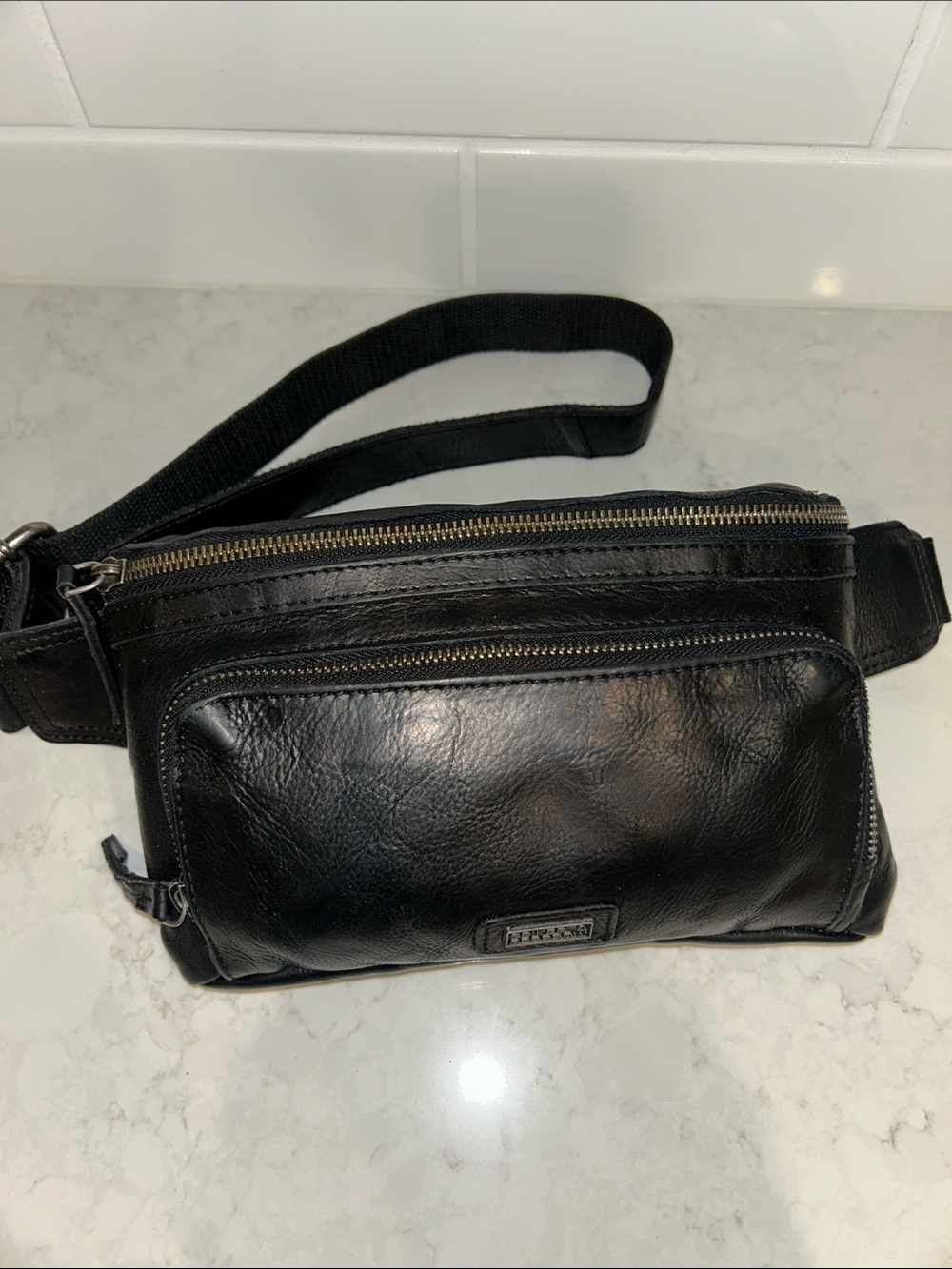 Spikes & Sparrow black leather belt bag